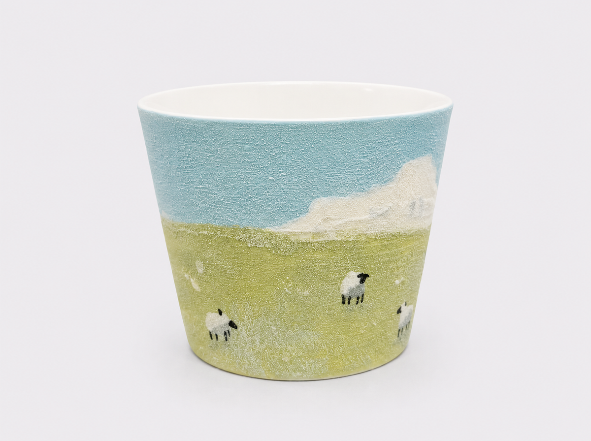 Meadow Flock Hand-Painted Mineral Art Ceramic Cup – 200 ml