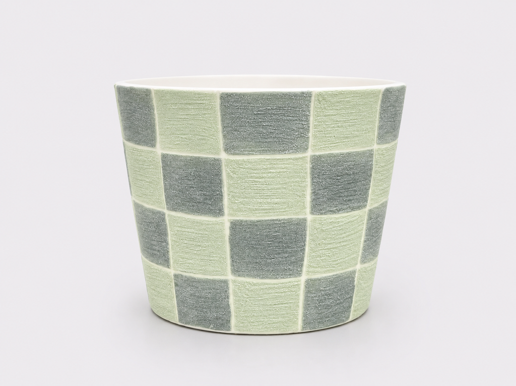 Sage Check Hand-Painted Mineral Art Ceramic Cup – 200 ml
