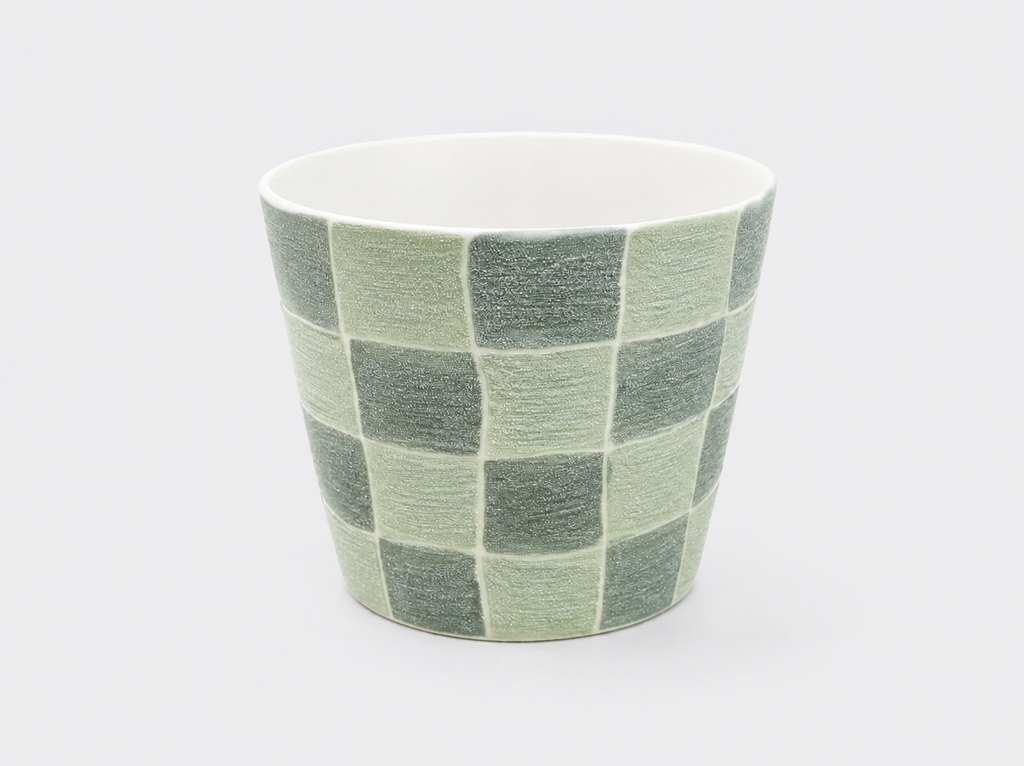 Sage Check Hand-Painted Mineral Art Ceramic Cup – 200 ml
