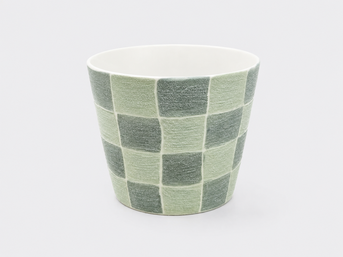 Sage Check Hand-Painted Mineral Art Ceramic Cup – 200 ml