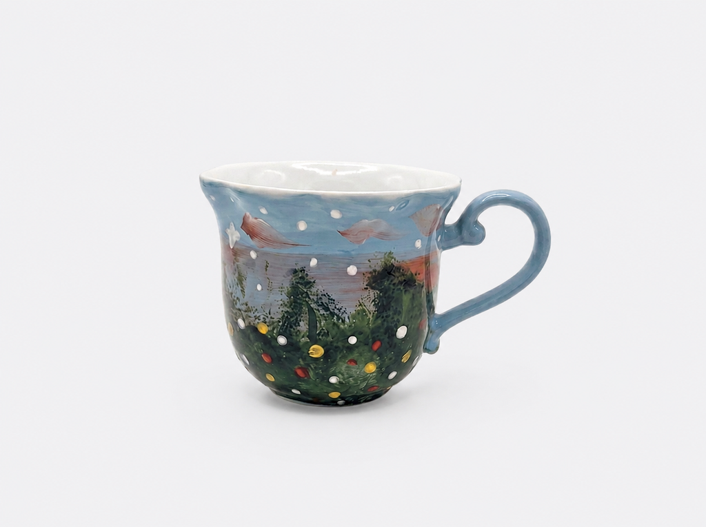 Hand-painted Landscape Ceramic Cup Whimsical Underglaze Illustration Mug