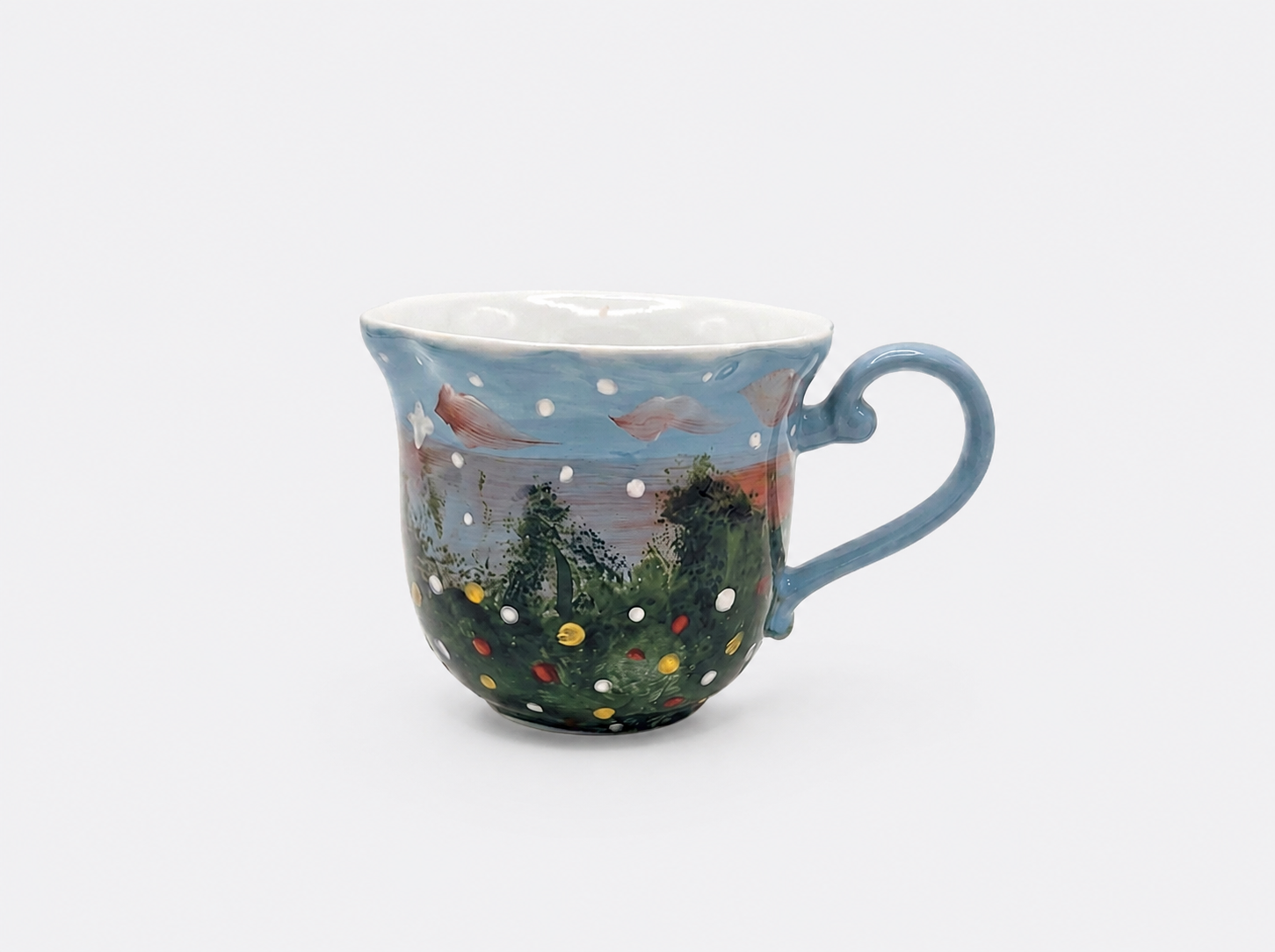 Hand-painted Landscape Ceramic Cup Whimsical Underglaze Illustration Mug