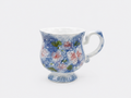 Handmade Dip-dye  Porcelain Mug Blue & Pink Floral Vintage Coffee Cup