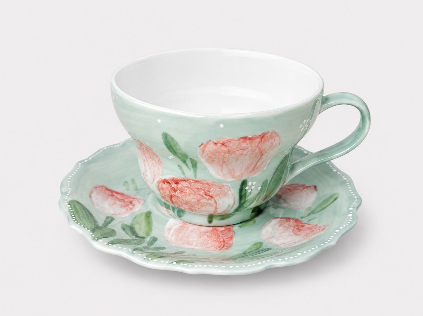 Hand-Painted Pink Floral Ceramic Cup & Saucer Set–120ml Espresso & Tea Cup