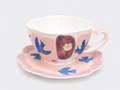 Hand-Painted Mineral Art Blue Swallow & Blossom Cup and Saucer Set
