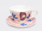 Tasse en céramique peinte à la main, motif lilas – Tasse à café artisanale avec base sur pied
