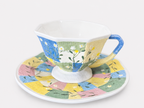 Tasse en céramique peinte à la main, motif lilas – Tasse à café artisanale avec base sur pied