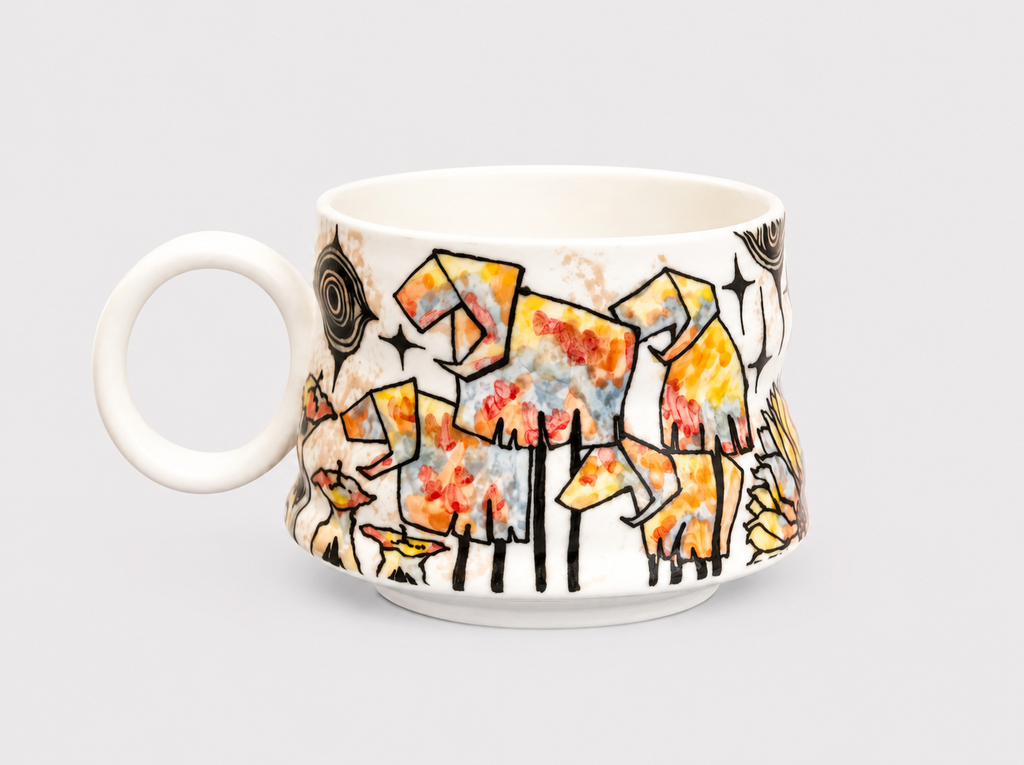 Ram Reverie Hand-Painted Ring Handle Ceramic Cup – Limited Artist Edition