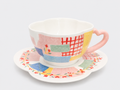 Handcrafted Mineral Art Garden Patchwork Cup and Saucer Set