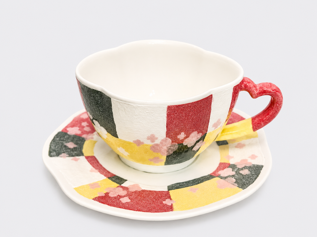 Handcrafted Mineral Art Colour Block Blossom Cup and Saucer Set