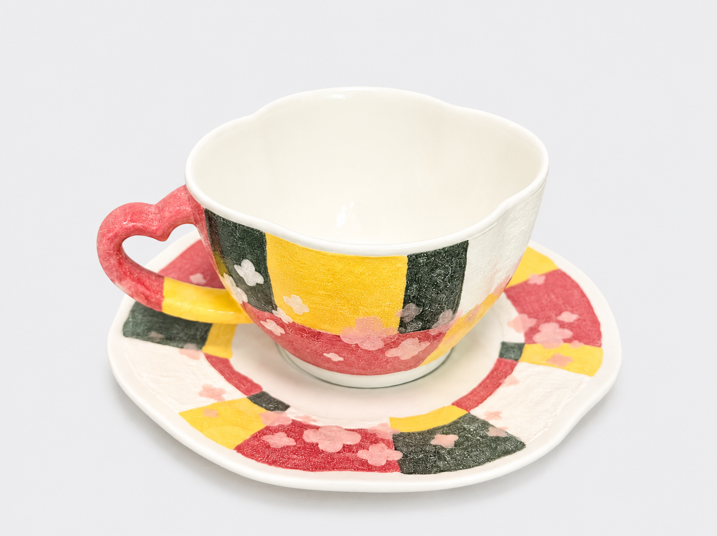 Handcrafted Mineral Art Colour Block Blossom Cup and Saucer Set