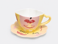 Handcrafted Mineral Art Apple Dog Illustrated Cup and Saucer Set