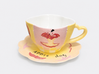 Apple Dog Illustrated Handmade Mineral Ceramic Cup & Saucer