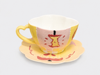 Apple Dog Illustrated Handmade Mineral Ceramic Cup & Saucer