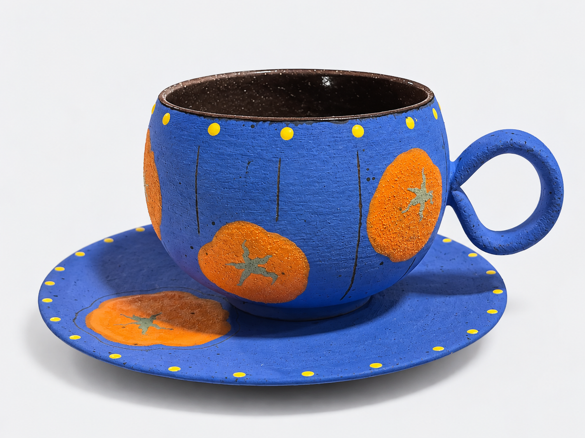 Persimmon Mineral Glaze Zisha Cup & Saucer Set – Artist Series, 200ml