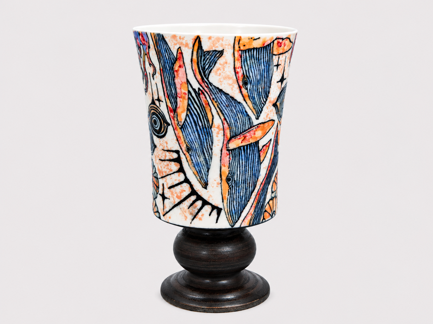 Nocturnal Reverie Hand-Painted Pedestal Ceramic Cup – Limited Artist Edition