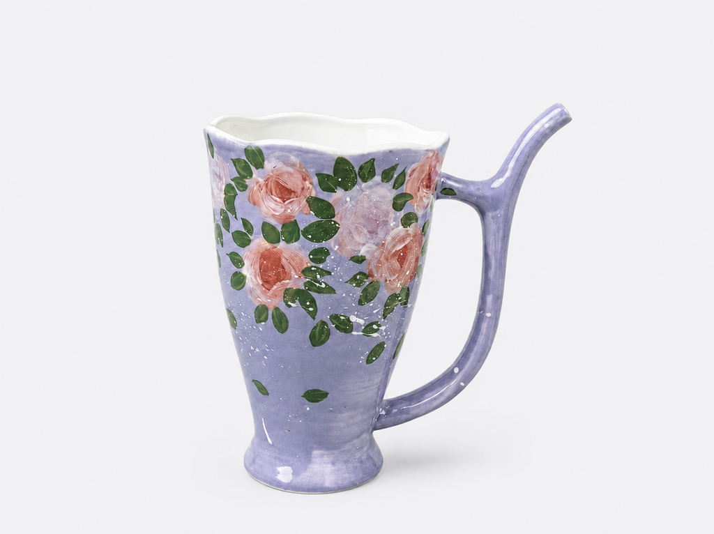 Hand-painted Lilac Ceramic Straw Mug Underglaze Rose Sip Cup