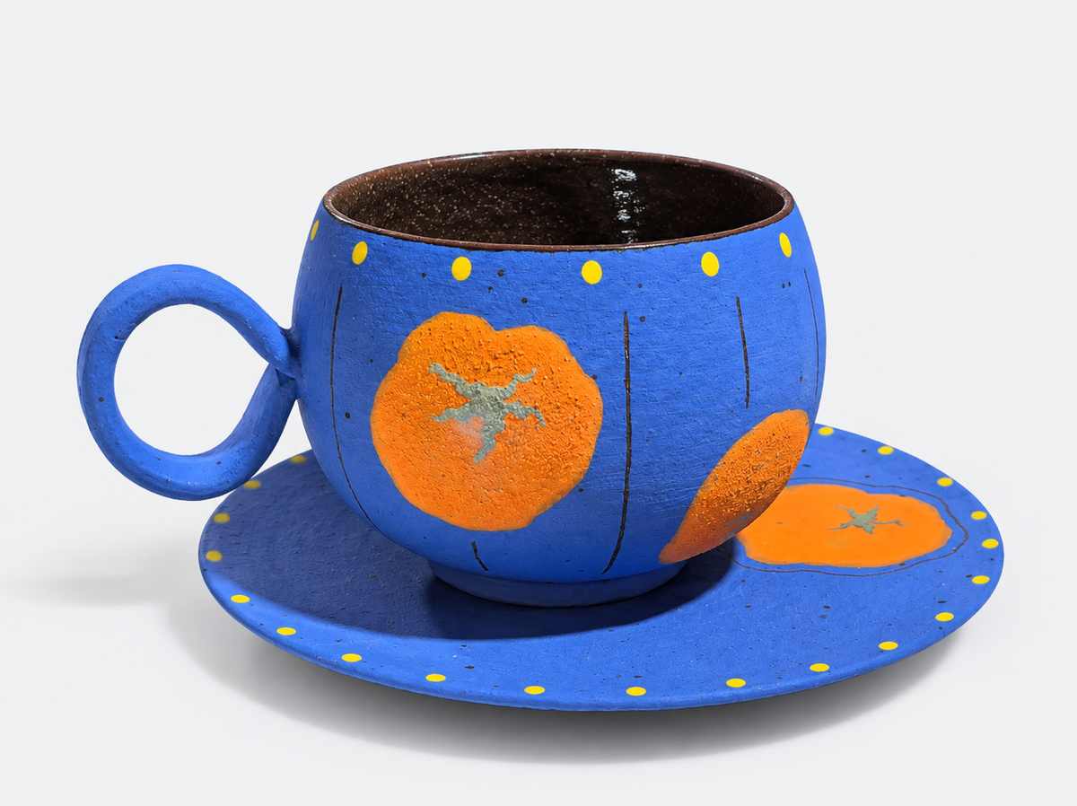 Persimmon Mineral Glaze Zisha Cup & Saucer Set – Artist Series, 200ml