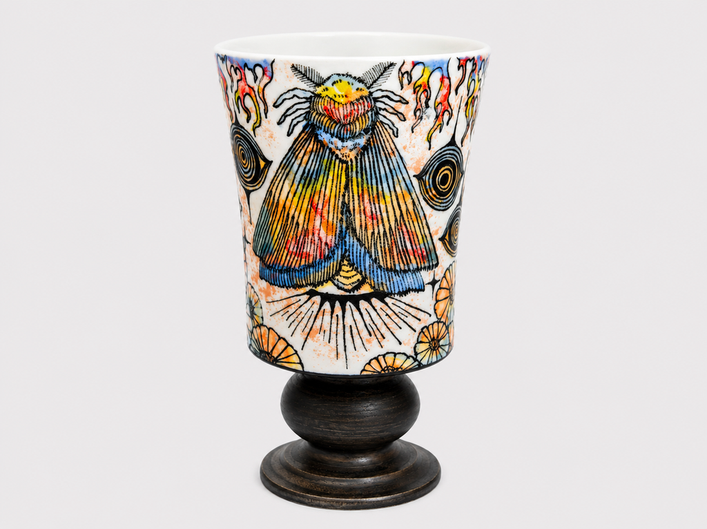 Nocturnal Reverie Hand-Painted Pedestal Ceramic Cup – Limited Artist Edition