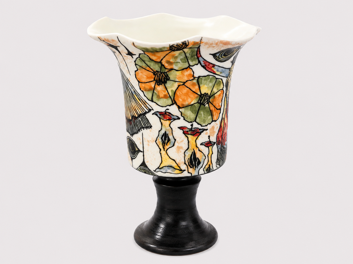 Wild Reverie Hand-Painted Flared Rim Pedestal Ceramic Cup – Limited Artist Edition