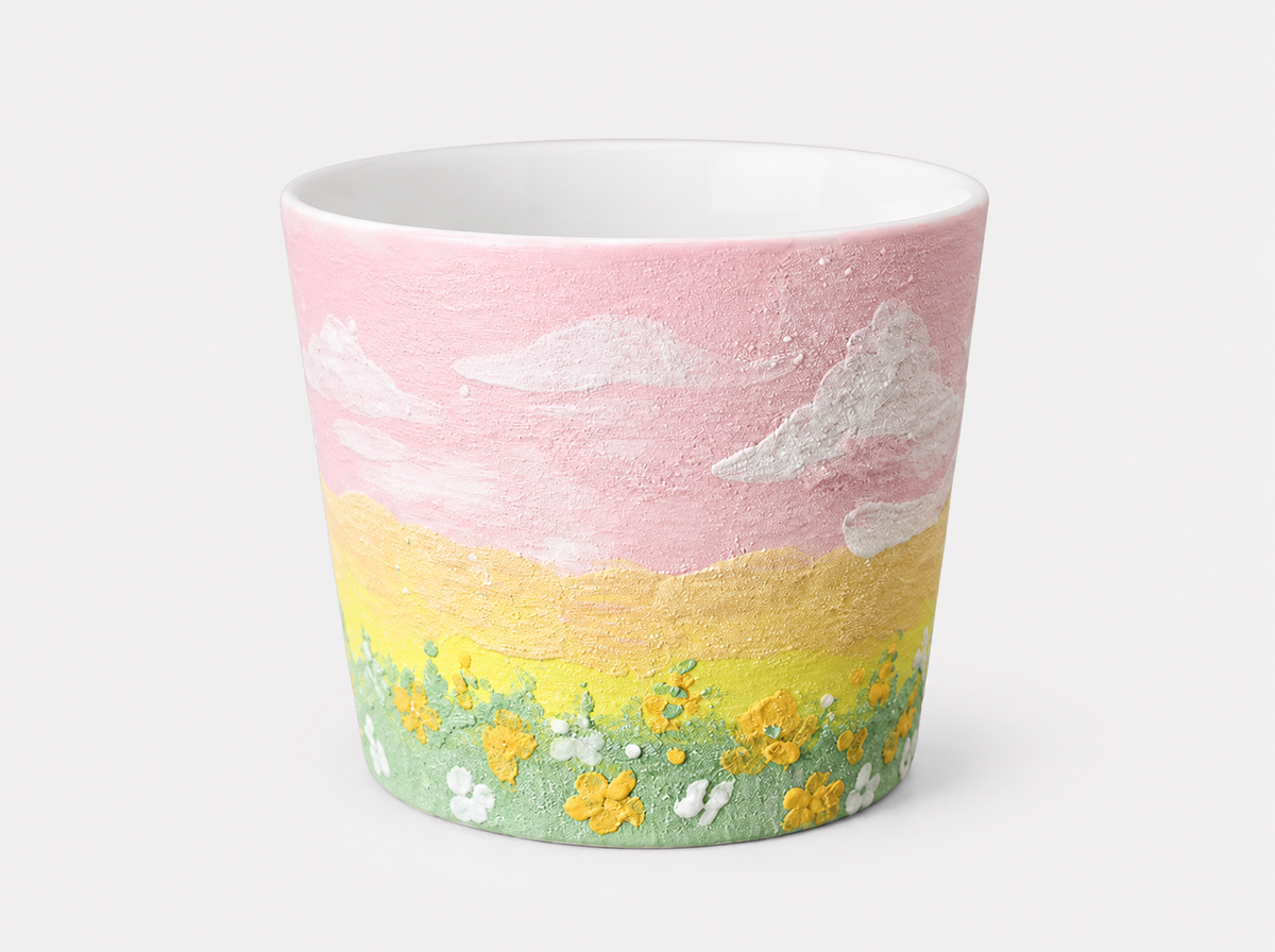 Sunlit Meadow Hand-Painted Mineral Art Ceramic Cup – 200 ml