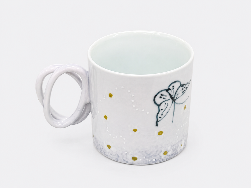 Hand-painted Lilac Ceramic Mug Underglaze Double Ring Handle Tea Cup