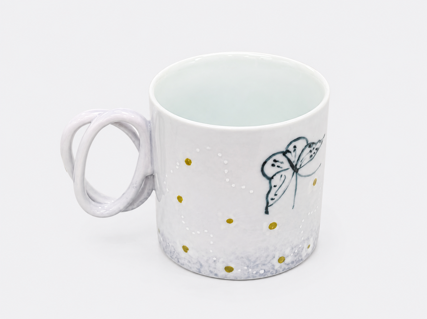 Hand-painted Lilac Ceramic Mug Underglaze Double Ring Handle Tea Cup
