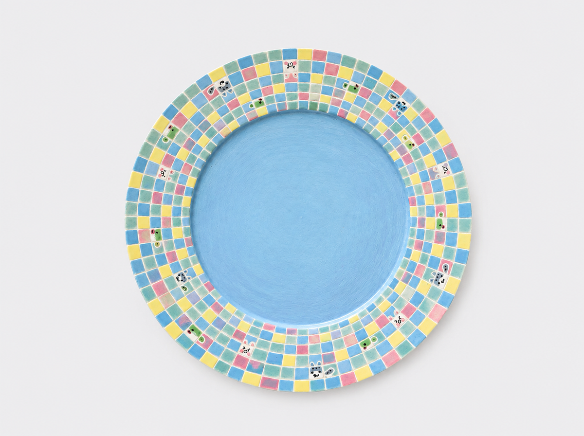 Artist Collection Blue Playful Grid Hand-Painted Ceramic Dining Plate