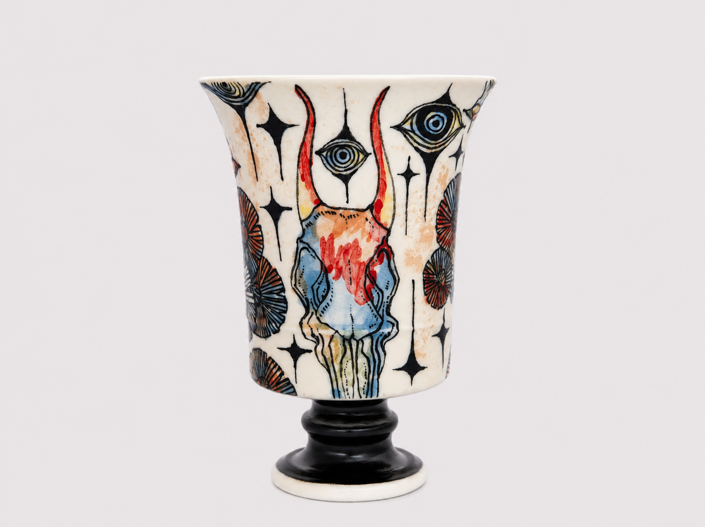 Watcher’s Reverie Hand-Painted Pedestal Ceramic Cup – Limited Artist Edition