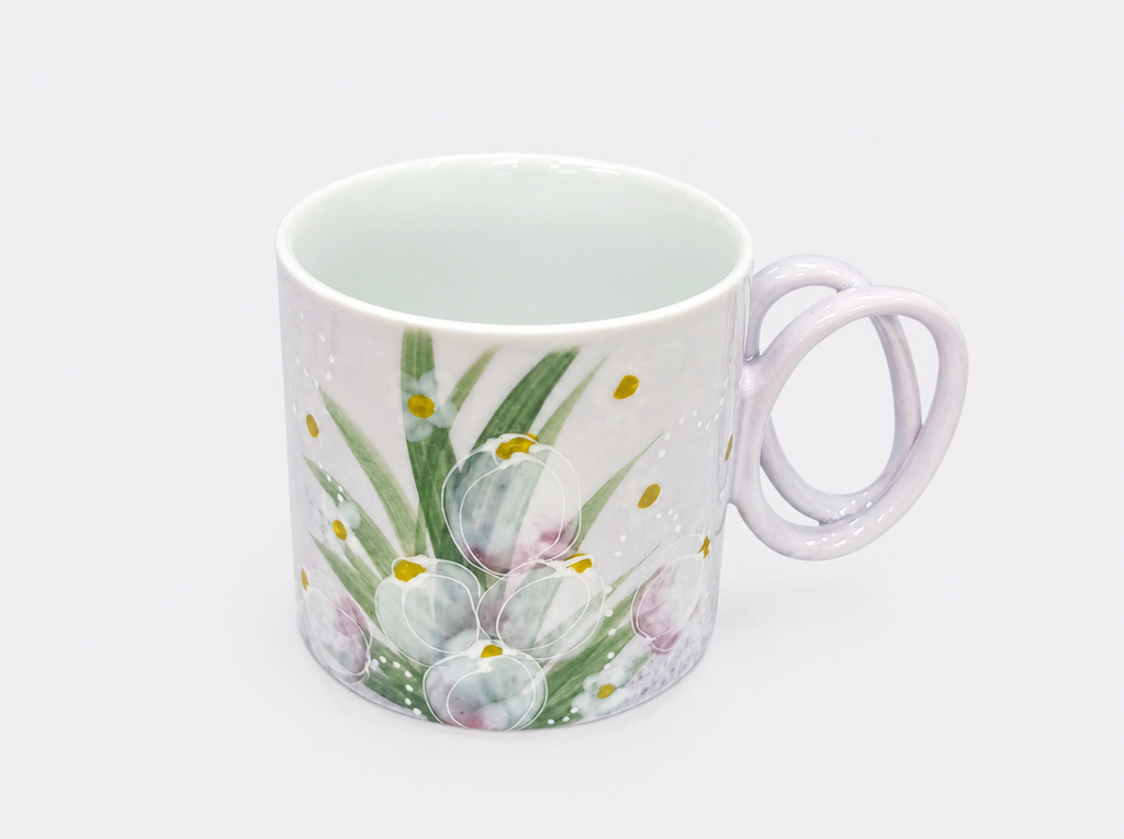Hand-painted Lilac Ceramic Mug Underglaze Double Ring Handle Tea Cup