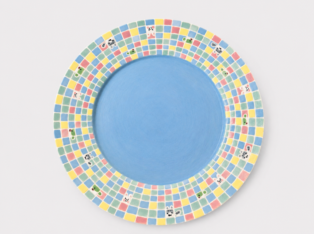 Artist Collection Blue Playful Grid Hand-Painted Ceramic Dining Plate