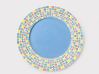 Artist Collection Blue Playful Grid Hand-Painted Ceramic Dining Plate