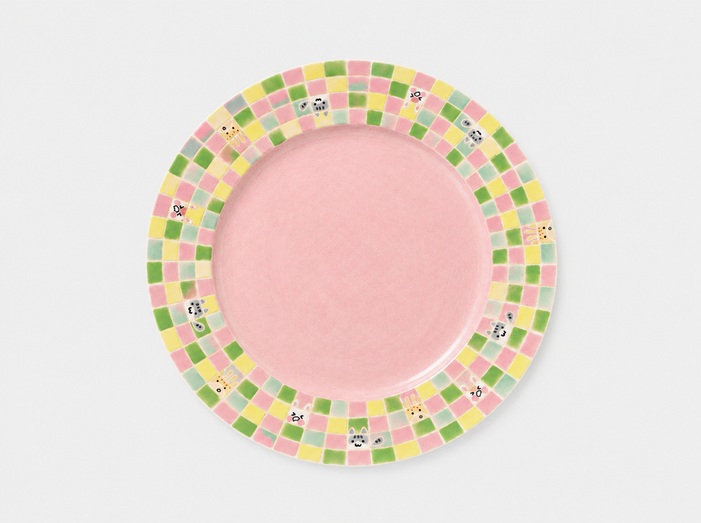 Artist Collection Pink Playful Grid Hand-Painted Ceramic Dining Plate