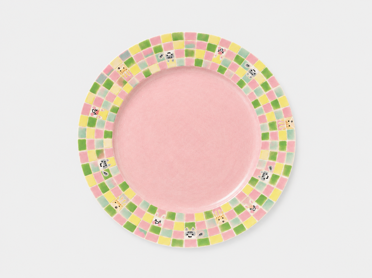 Artist Collection Pink Playful Grid Hand-Painted Ceramic Dining Plate