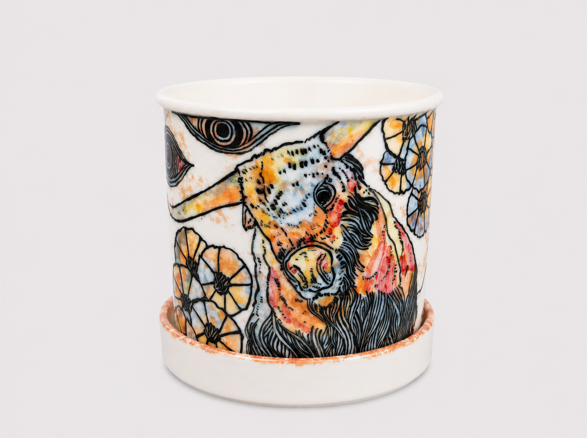 Wild Bison Hand-Painted Rotating Balance Ceramic Cup with Stand – Limited Artist Edition