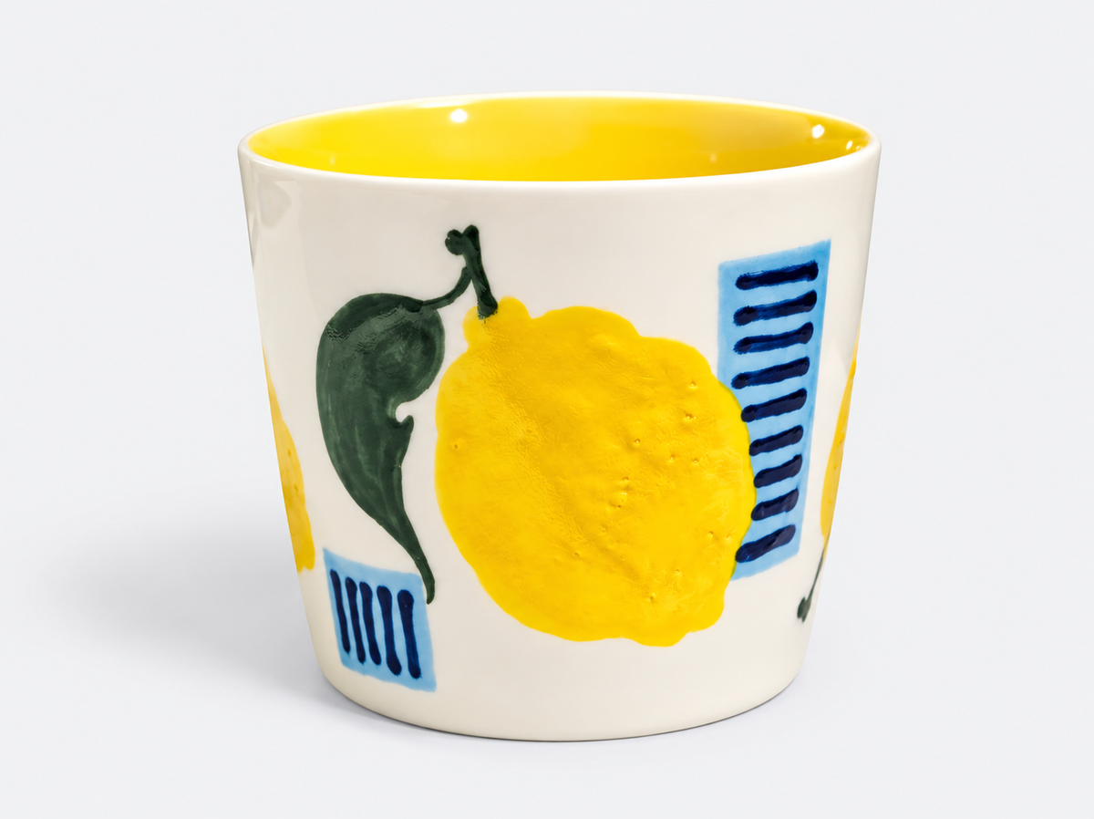 Artist-Designed Hand-Painted Lemon Jade Clay Cup – 180ml