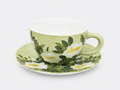 Hand-painted Sage Green Cup and Saucer Set  Underglaze Floral Tea Coffee Cup