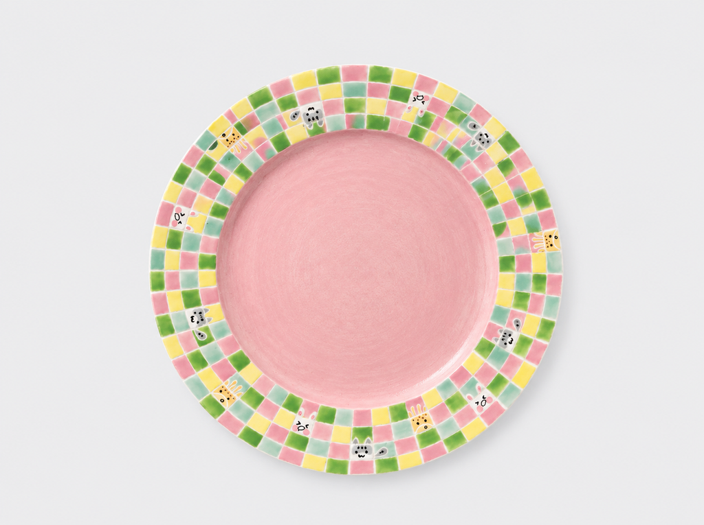 Artist Collection Pink Playful Grid Hand-Painted Ceramic Dining Plate