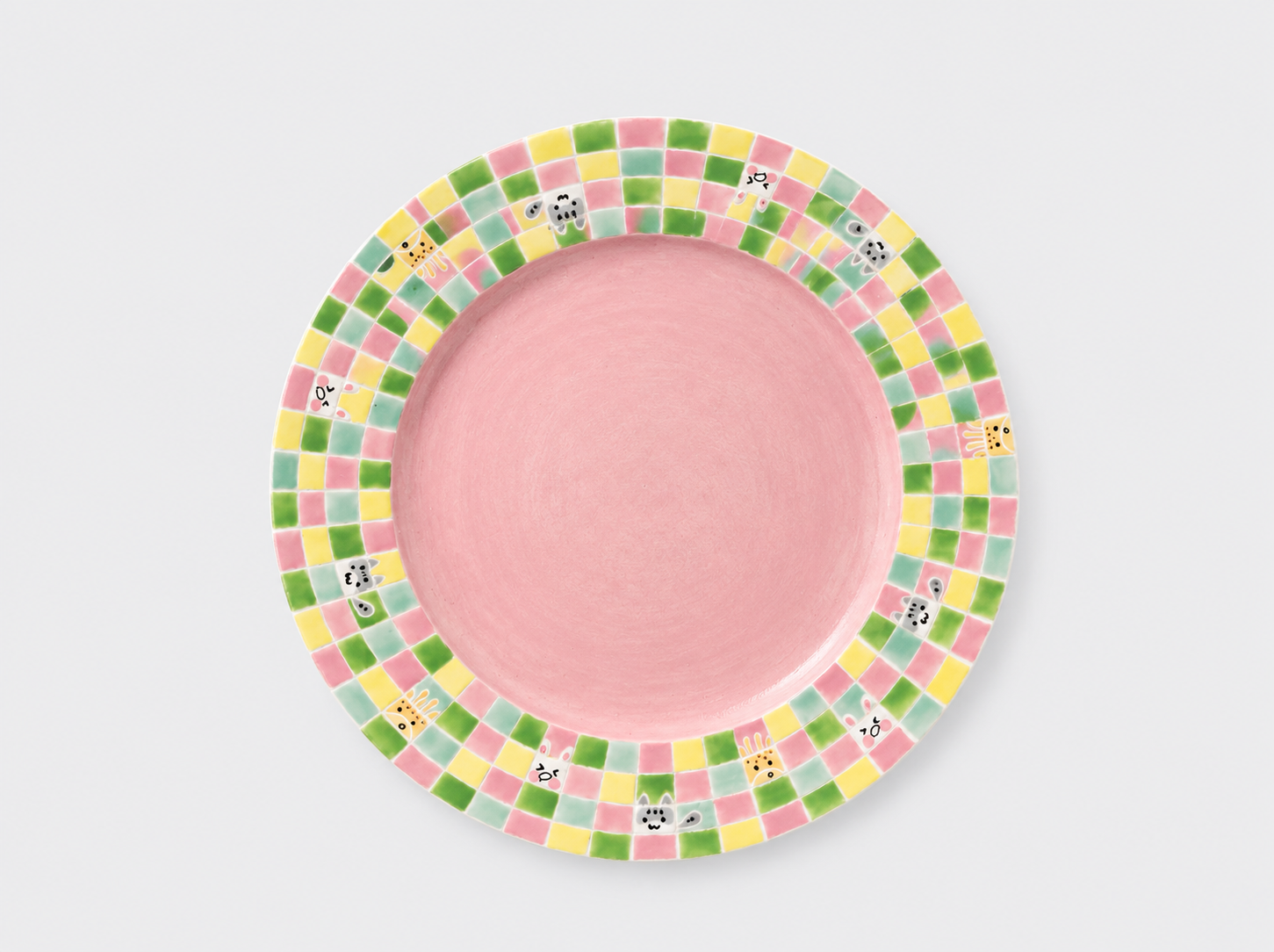 Artist Collection Pink Playful Grid Hand-Painted Ceramic Dining Plate