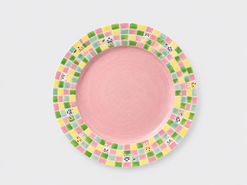 Artist Collection Pink Playful Grid Hand-Painted Ceramic Dining Plate