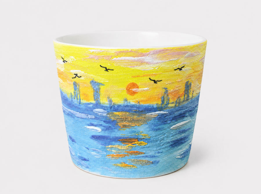 Golden Horizon Hand-Painted Mineral Art Ceramic Cup – 200 ml