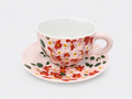 Handmade Ceramic Tea Cup with Saucer Red Wildflower Porcelain Tea Coffee Set