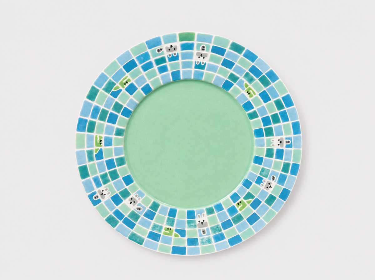 Artist Collection Green Playful Grid Hand-Painted Ceramic Dessert Plate