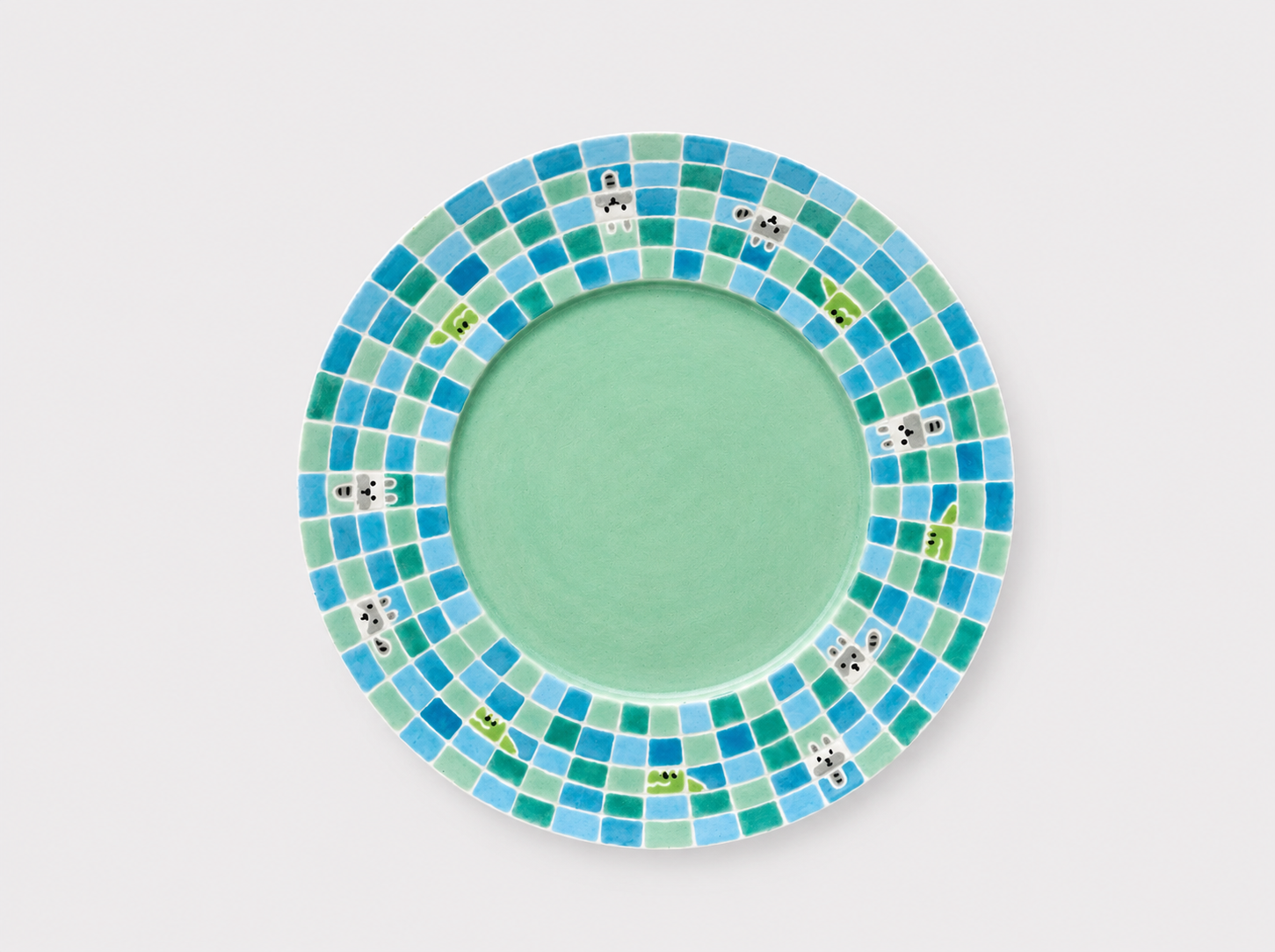 Artist Collection Green Playful Grid Hand-Painted Ceramic Dessert Plate