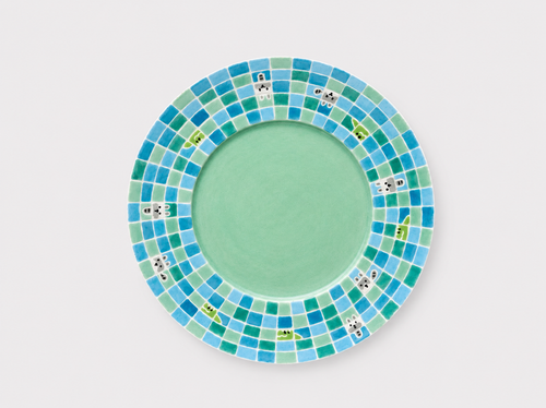 Artist Collection Green Playful Grid Hand-Painted Ceramic Dessert Plate