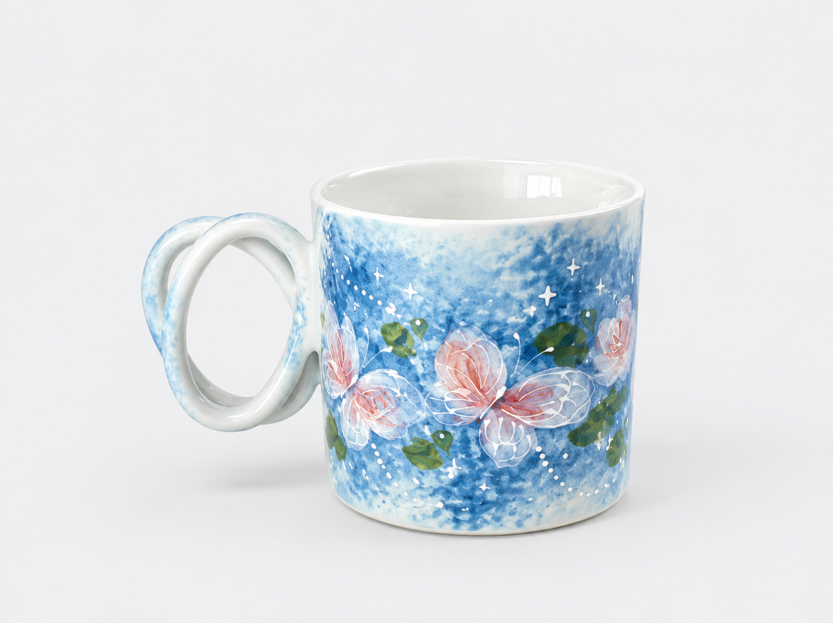 Blue Butterfly Garden Handmade Ceramic Mug