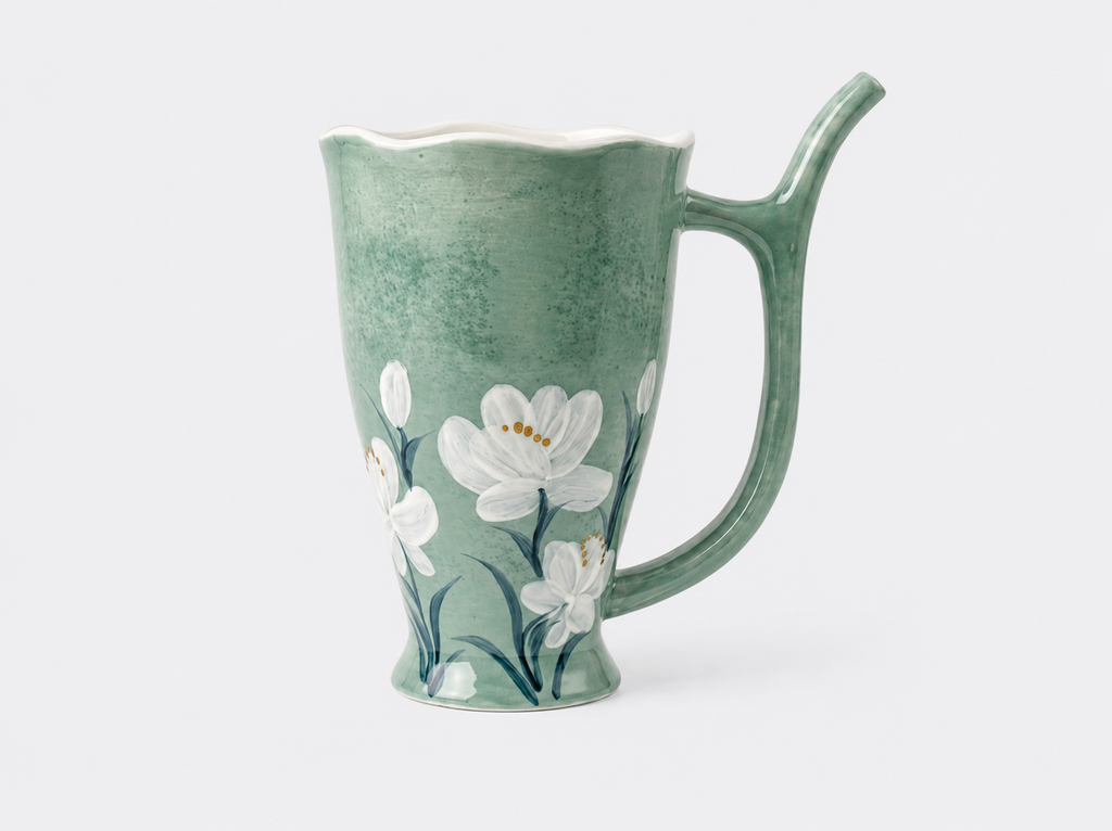 Hand-painted Sage Green Ceramic Mug Underglaze Sip Handle Coffee Cup