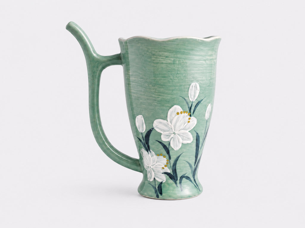 Hand-painted Sage Green Ceramic Mug Underglaze Sip Handle Coffee Cup